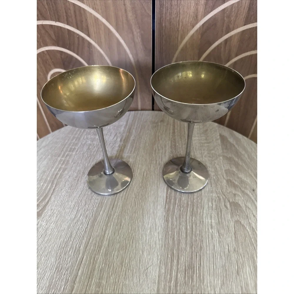 Leonard Italy Silver-Plated Cordial or Champagne Cups With Gilt  Interiors